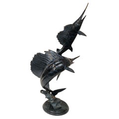 Scultura in bronzo di pesce spada e pesce marino A. Marlin