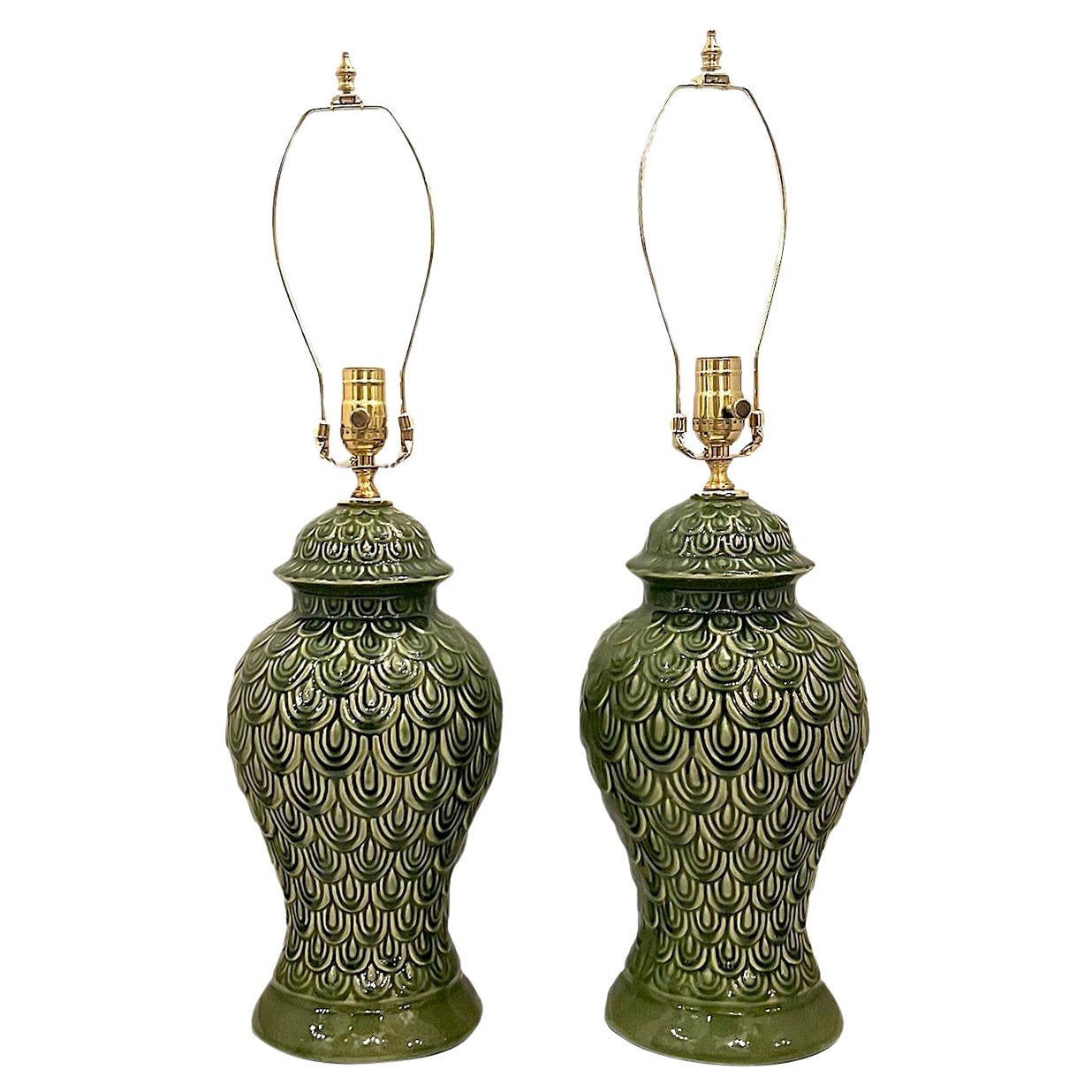 Pair of Green Ceramic Lamps