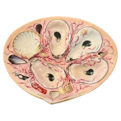 Antique American "UPW" Porcelain Pink & Peach Sea Life Oyster Plate, Circa 1880.