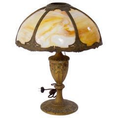 Early 20th Century Miller Panel Lamp with Curved Caramel Glass