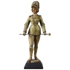 Carved and Painted Band Organ Figure of a Young Woman  Dressed in a Parade Unifo