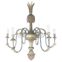 Vintage Six Light Italian Style Silvered Wood Chandelier