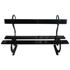 English Cast Iron and Cypress Rattlesnake Garden Bench, Circa 1850