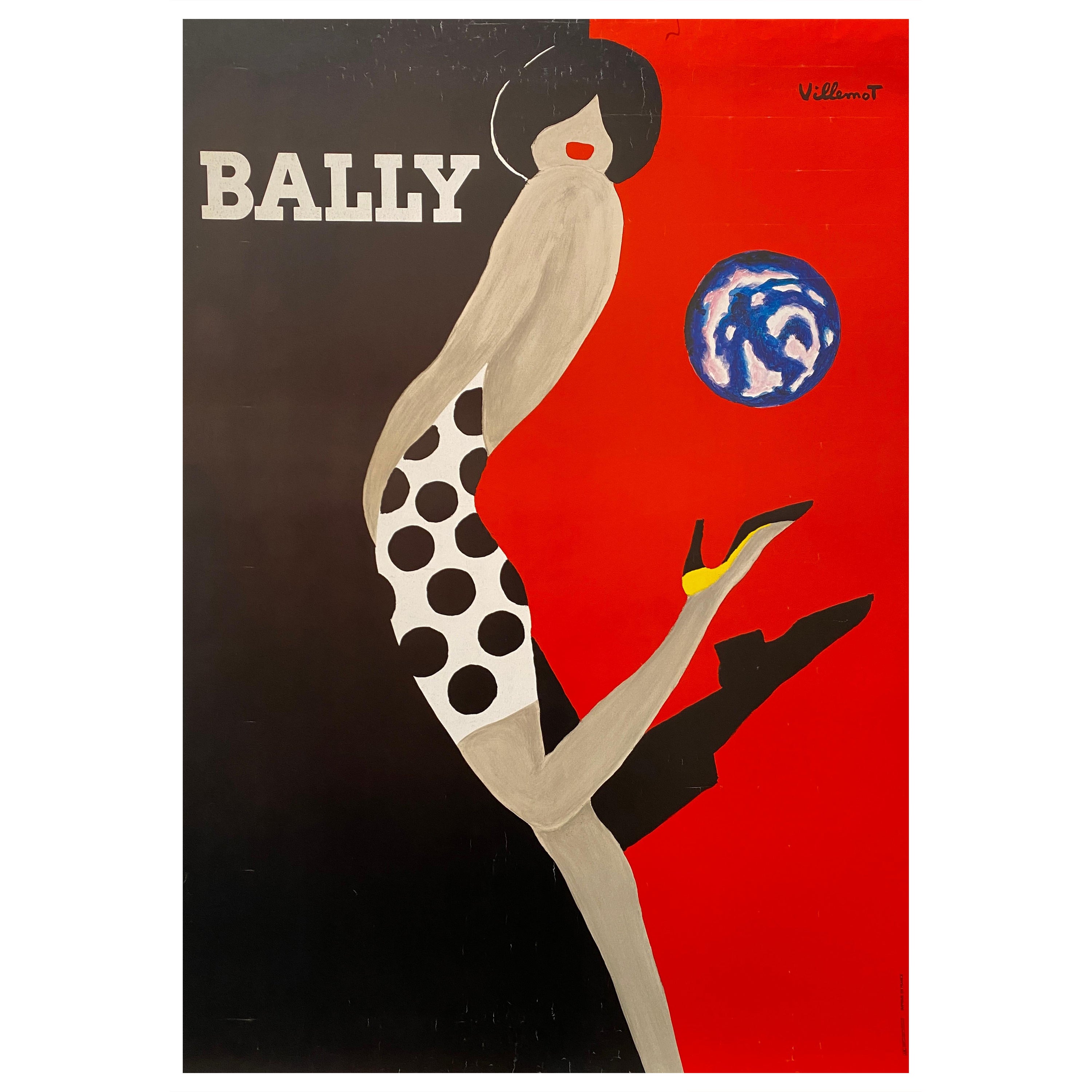 Original Vintage French Bally Shoe Poster, 'Bally Kick' by Bernard Villemot