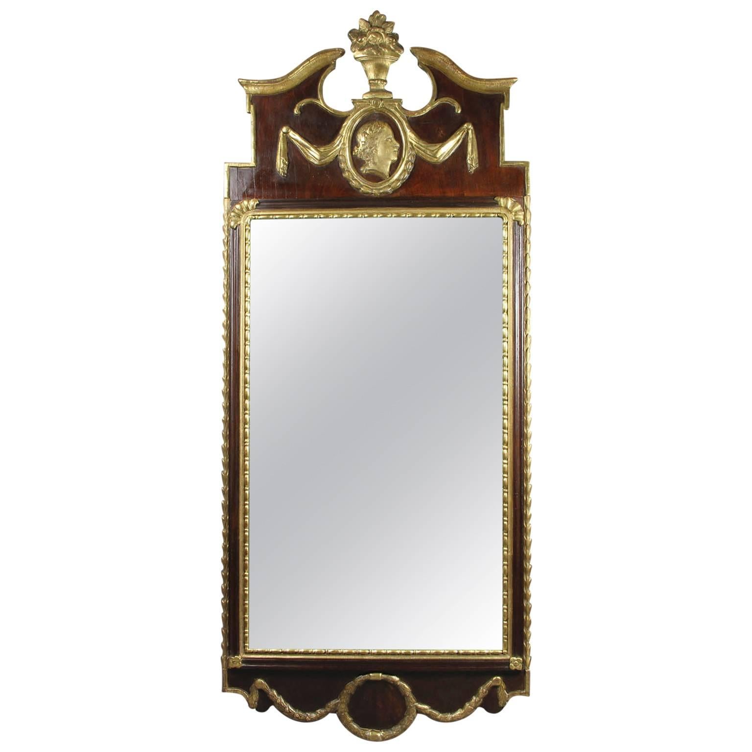 Danish Neoclassical Mahogany and Parcel Gilt Mirror