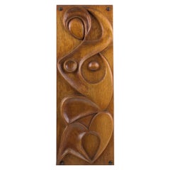 Retro Maxime Tendero Wall-Mounted Abstract Carved Wood Art Panel Sculpture