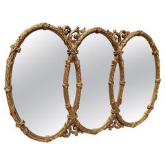 Espejo de pared oval Vintage Mid Century Gold Bassett Triptych Hollywood Regency