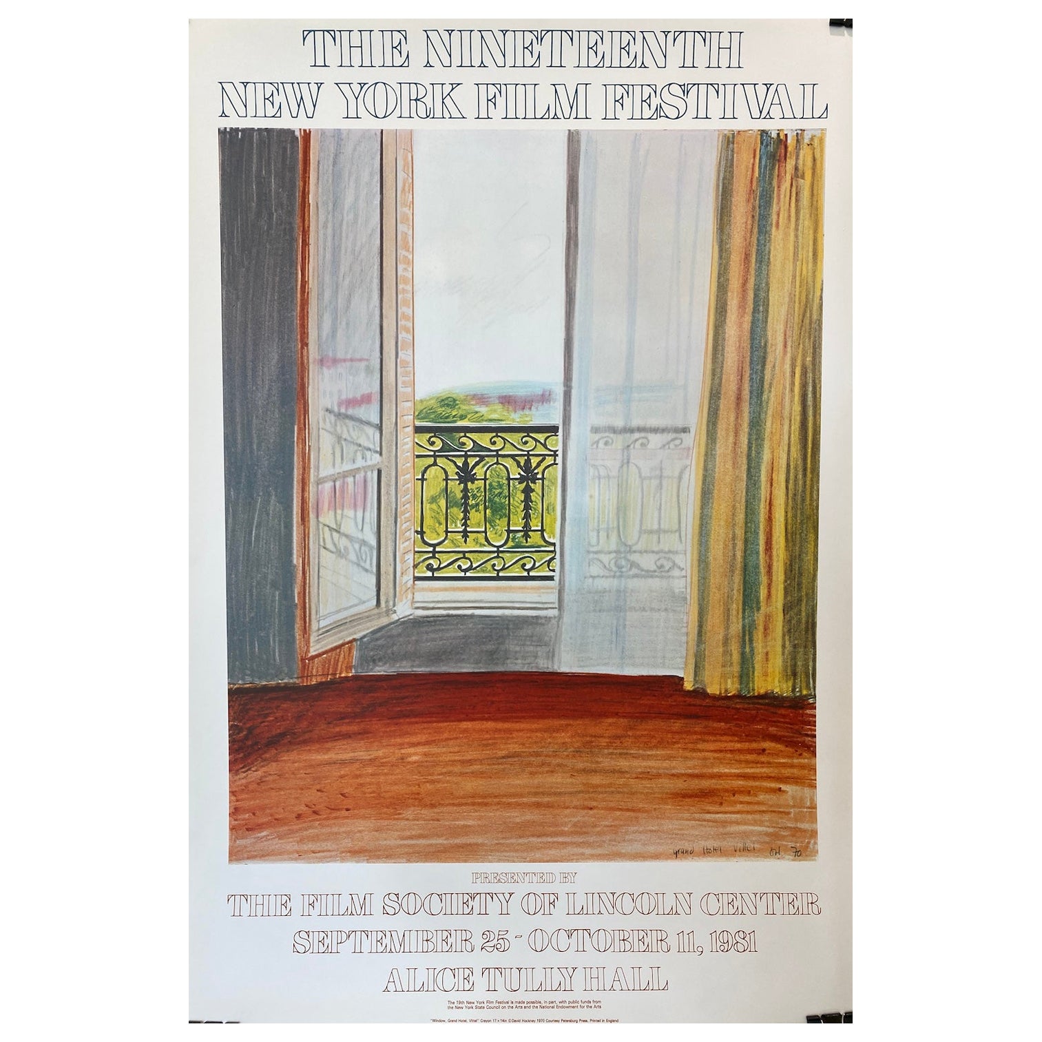 Original Vintage David Hockney Exhibition Poster 'New York Film Festival', 1981