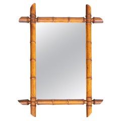 Antique French Faux Bamboo Carved Mirror, Circa 1900