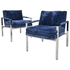 Pair of Milo Baughman Mid-Century Modern Chrome Lounge Chairs