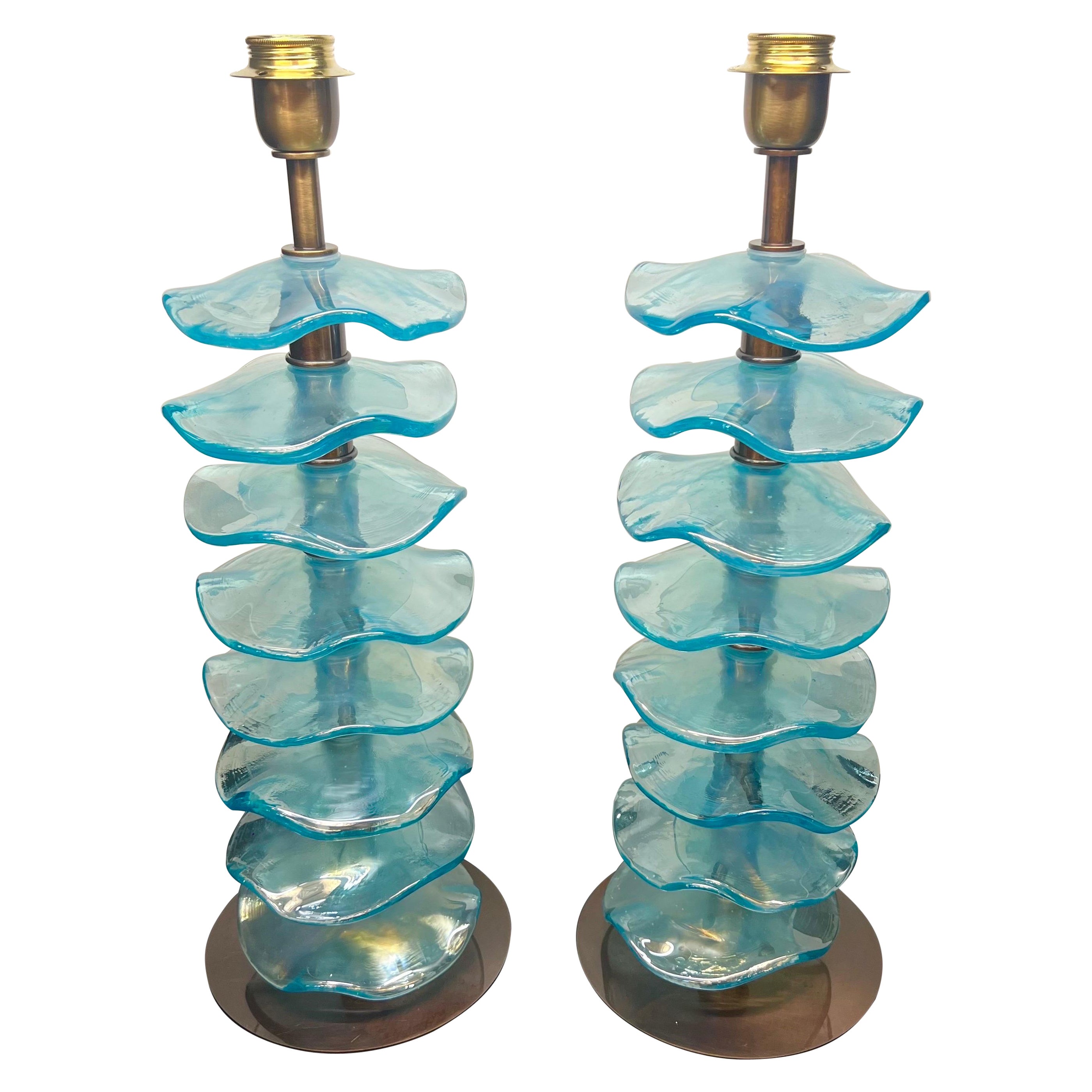 Alberto Donà Mid-Century Modern Light Blue Two Murano Glass Table Lamps 2024