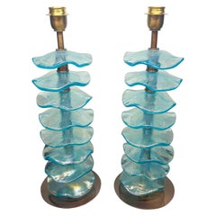 Alberto Donà Mid-Century Modern Light Blue Two Murano Glass Table Lamps 2024 (lampes de table en verre de Murano)
