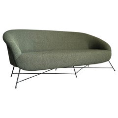 Mid-Century Modern 1960 sofa, Italian manufacturing dark green bouclé fabric