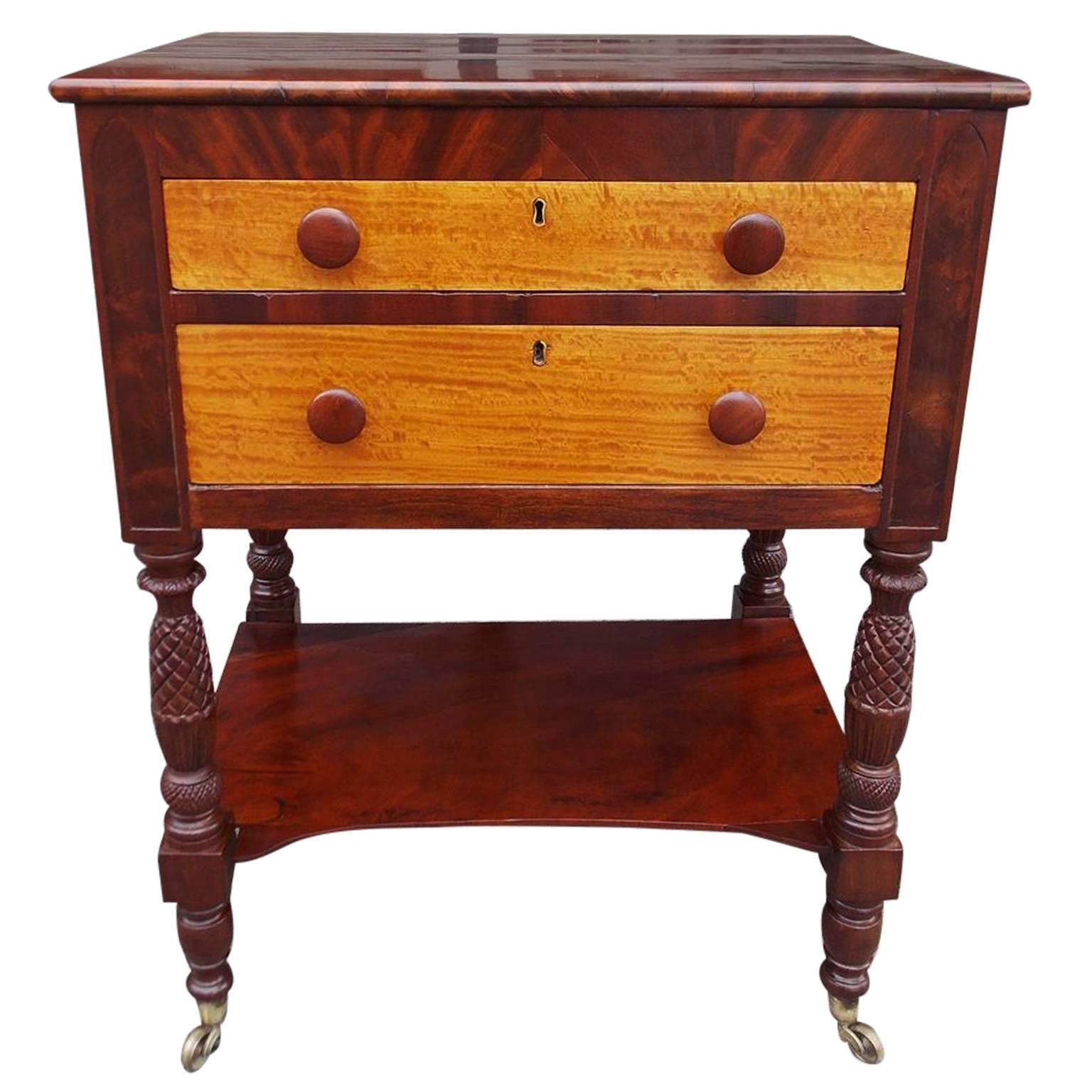 American Mahogany and Satinwood Two-Drawer Stand, Circa 1815 For Sale