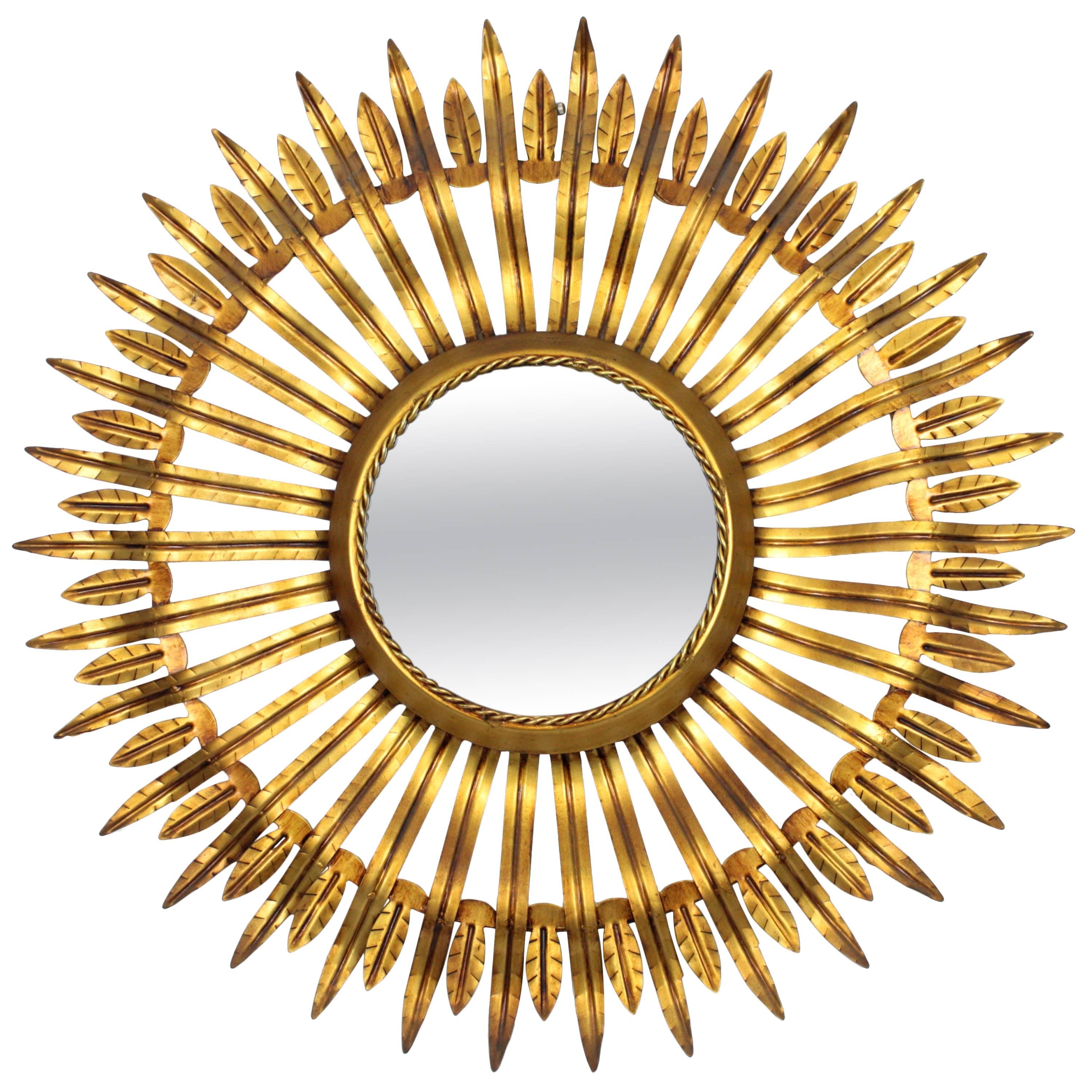 Hollywood Regency Gilt Iron Sunburst Mirror