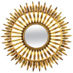 Hollywood Regency Gilt Iron Sunburst Mirror 1