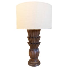 1970s Hand-Carved Wooden Lamp in the Shape of a Flower
