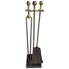 Set of American Brass and Polished Steel Fire Tools on Marble Stand, Circa 1810