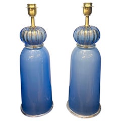 Donà Furnace Mid-Century Modern Light Blue Zwei Murano Glas Tischlampen 2024