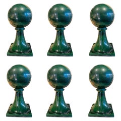  Spanish Set Consisting of Six Green Glazed Ceramic Balls 