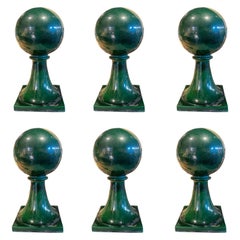 Set Consisting of Six Green Glazed Ceramic Ball Finials