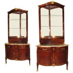 Pair of French 19th Century Louis XV Style Gilt Bronze-Mounted Corner Vitrines 2