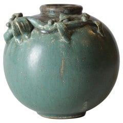 Vintage Scandinavian Modern Arne Bang, Round Vase in Blue and Green, Denmark, 1950s