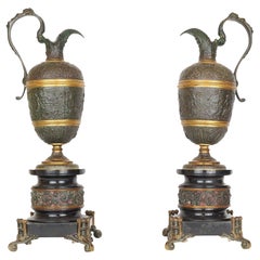 Pair of Bronze and Marble Neoclassical Pitchers 