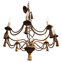 Vintage Glamorous Italian Giltiron Chandelier with Tassels