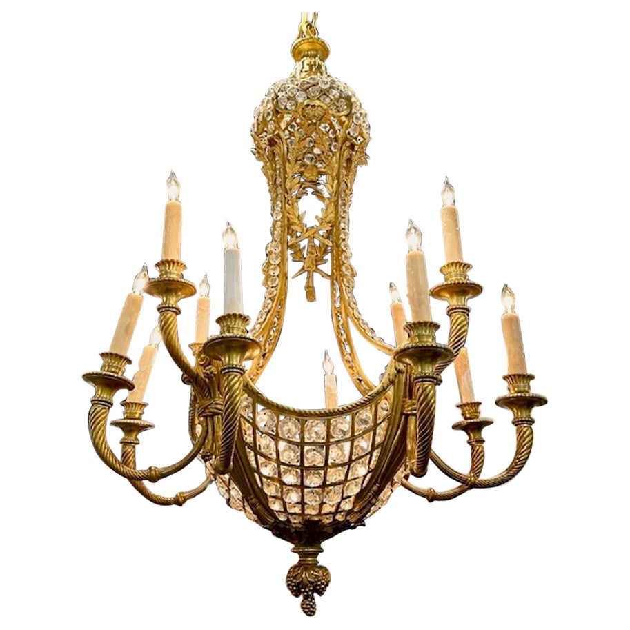 19th Century French Louis XVI Gilt Bronze and Crystal Chandelier