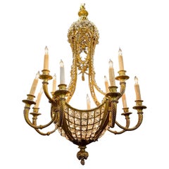 Antique 19th Century French Louis XVI Gilt Bronze and Crystal Chandelier