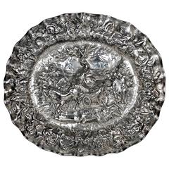 Unique Antique Large Silver Charger Repousse Historical Scene, circa 1650 5