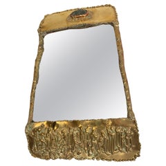 Small " brutalist" bronze wall mirror by Max Leroy
