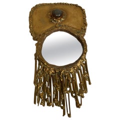Vintage Small brutalist bronze mirror by Max Leroy