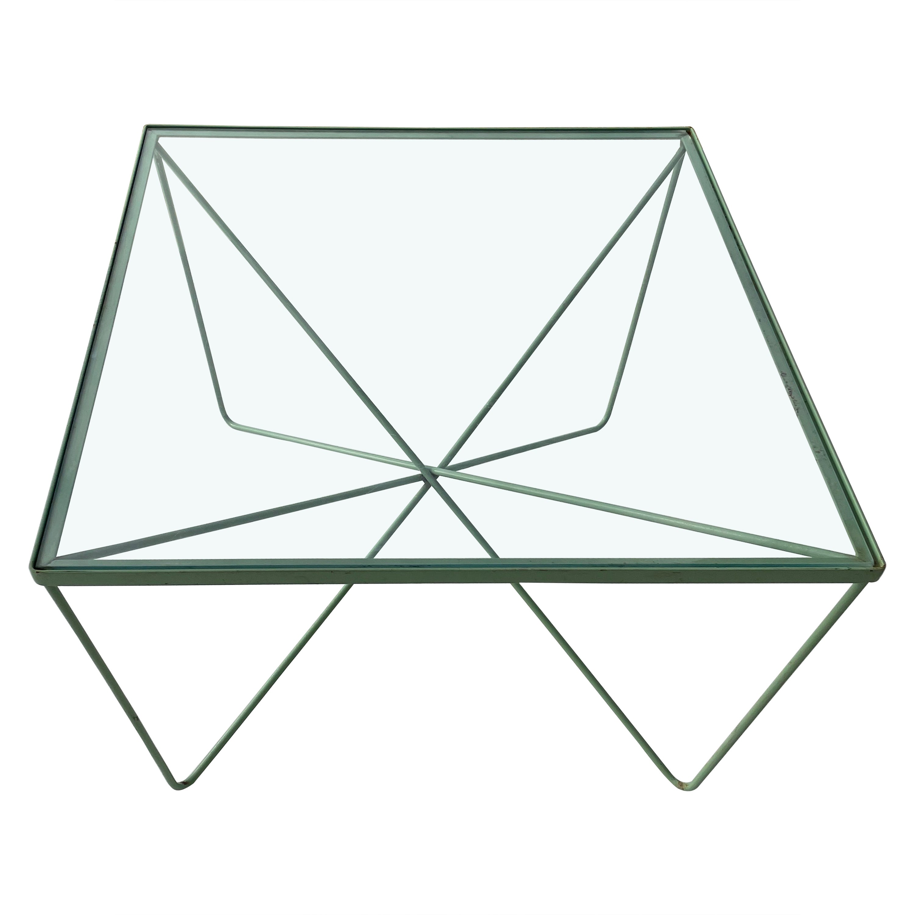 Mid Century Glass and Welded Bent Wrought Iron Coffee Table For Sale