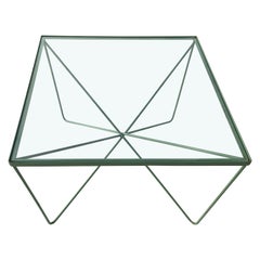 Vintage Mid Century Glass and Welded Bent Wrought Iron Coffee Table