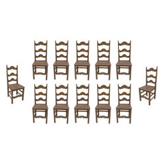 1970s Spanish Set of Twelve Typical  Pine Chairs 