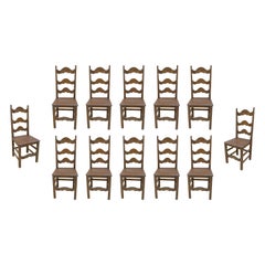 1970s Spanish Set of Twelve Typical  Pine Chairs