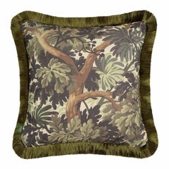 FORIS Medium Fringed Cotton Linen Cushion - Verdure