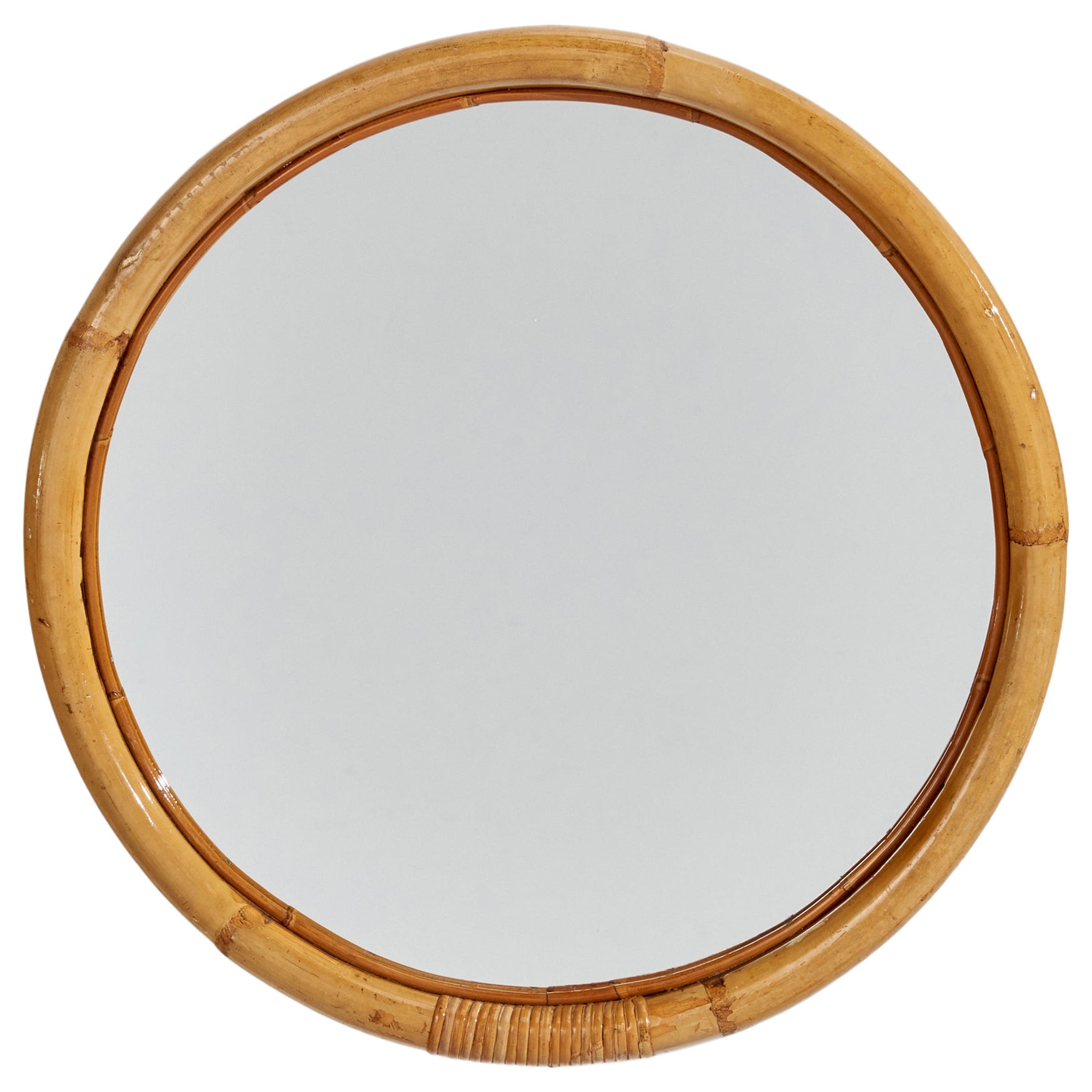 Italian Designer, Mirror, Bamboo, Rattan, Glass, Italy, 1960s