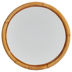 Italian Designer, Mirror, Bamboo, Rattan, Glass, Italy, 1960s