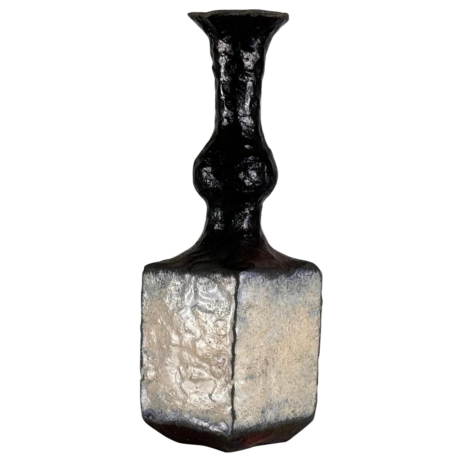 Brutalist Single-Stem Raku Ceramic Vase, 1970s, Italy