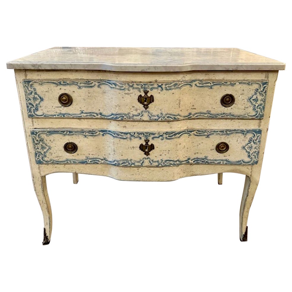 19th Century French Painted Blue and White Commode