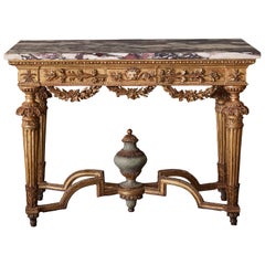 Importante console néoclassique italienne de la fin du XVIIIe siècle en bois doré