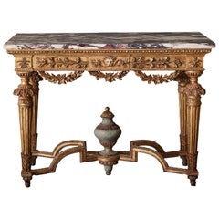 Importante tavolo consolle neoclassico in legno dorato italiano della fine del XVIII secolo