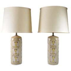 Pair Vintage Italian Porcelain Lamps By Guido Gambone Signed