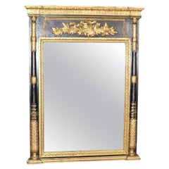 Black and Gold Large decorative Carved French Louis XVI Mirror 