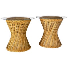 Late 20th Century Coastal Rattan Braid Hourglass Side Tables-Pair