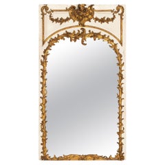 19th Century French Rococo Louis XV Carved Giltwood Trumeau Mirror, 80” H