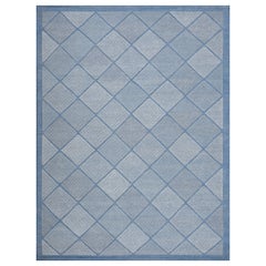 Contemporary Hand-Knotted Swedish-Inspired Blue Wool Rug